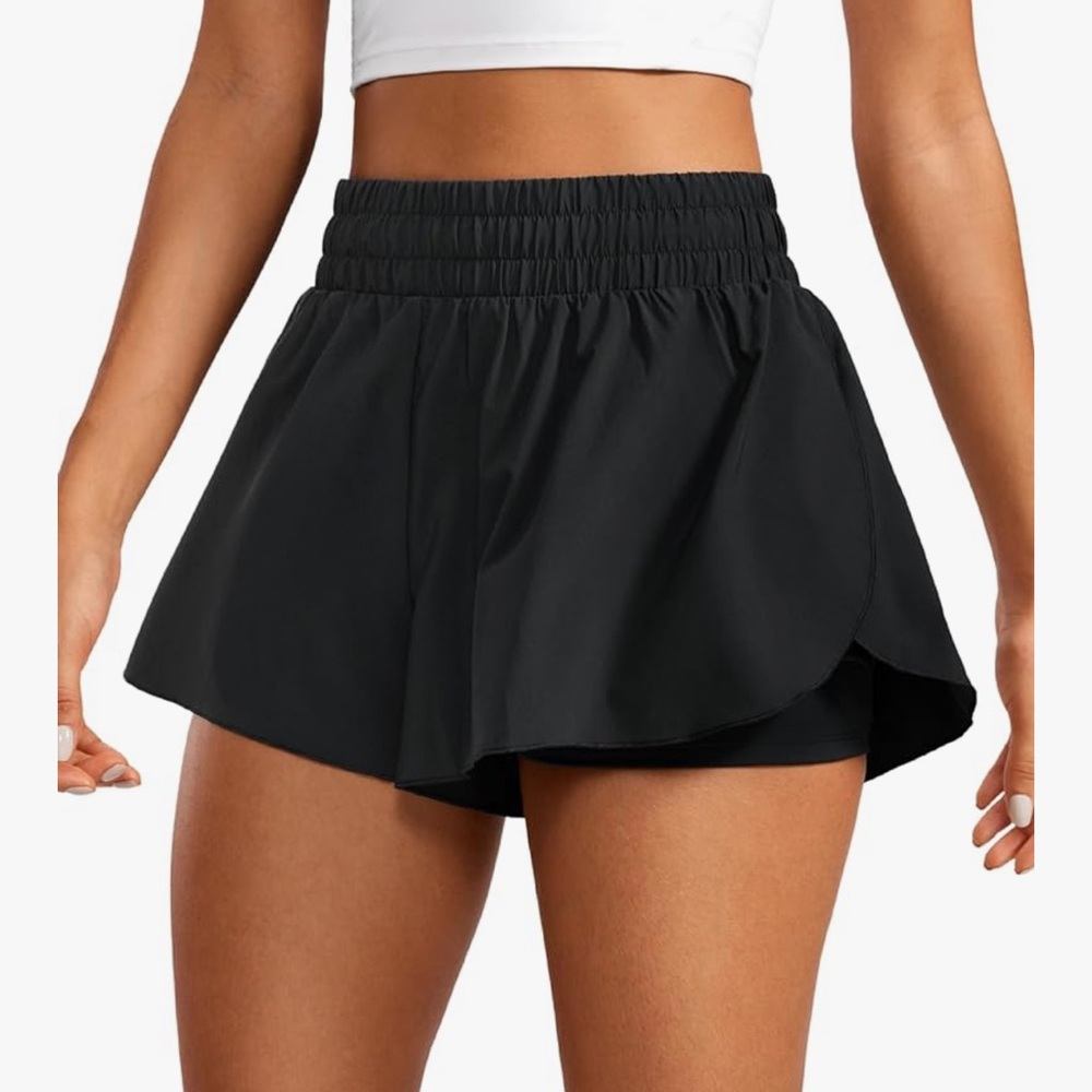 CRZ YOGA 2 in 1 Flowy Running Shorts- Black